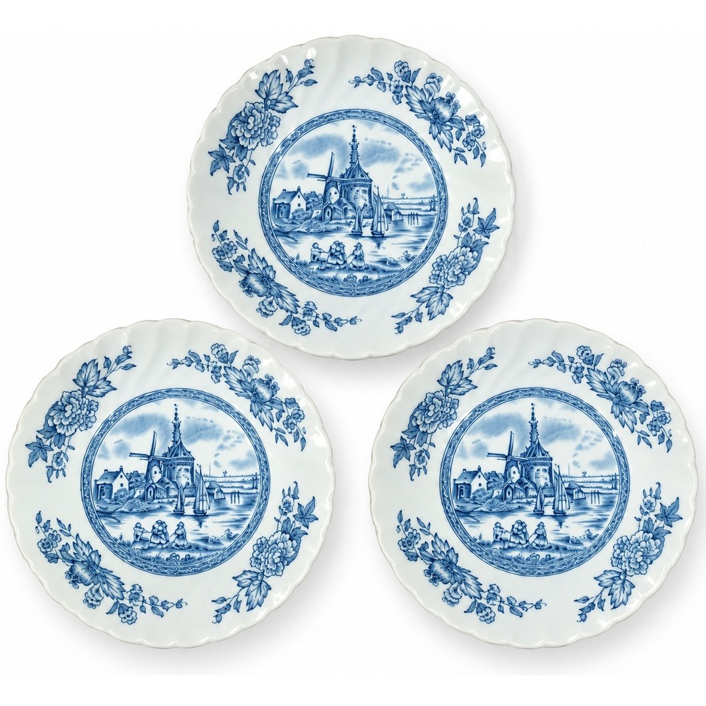 Vintage Johnson Bros Tulip Time Blue White Floral Dessert Bowl England Set of 3